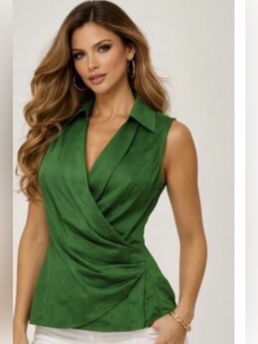 Jones New York Deep forest Green Draped Sleeveless Wrap Top petite M New